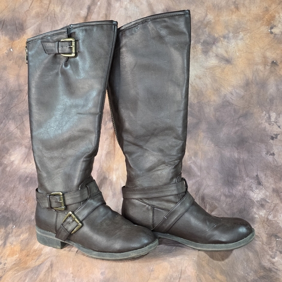 Madden Girl Riding Boots Legacie Buckle Rear Zip Chocolate Brown 9.5 - Picture 3 of 15